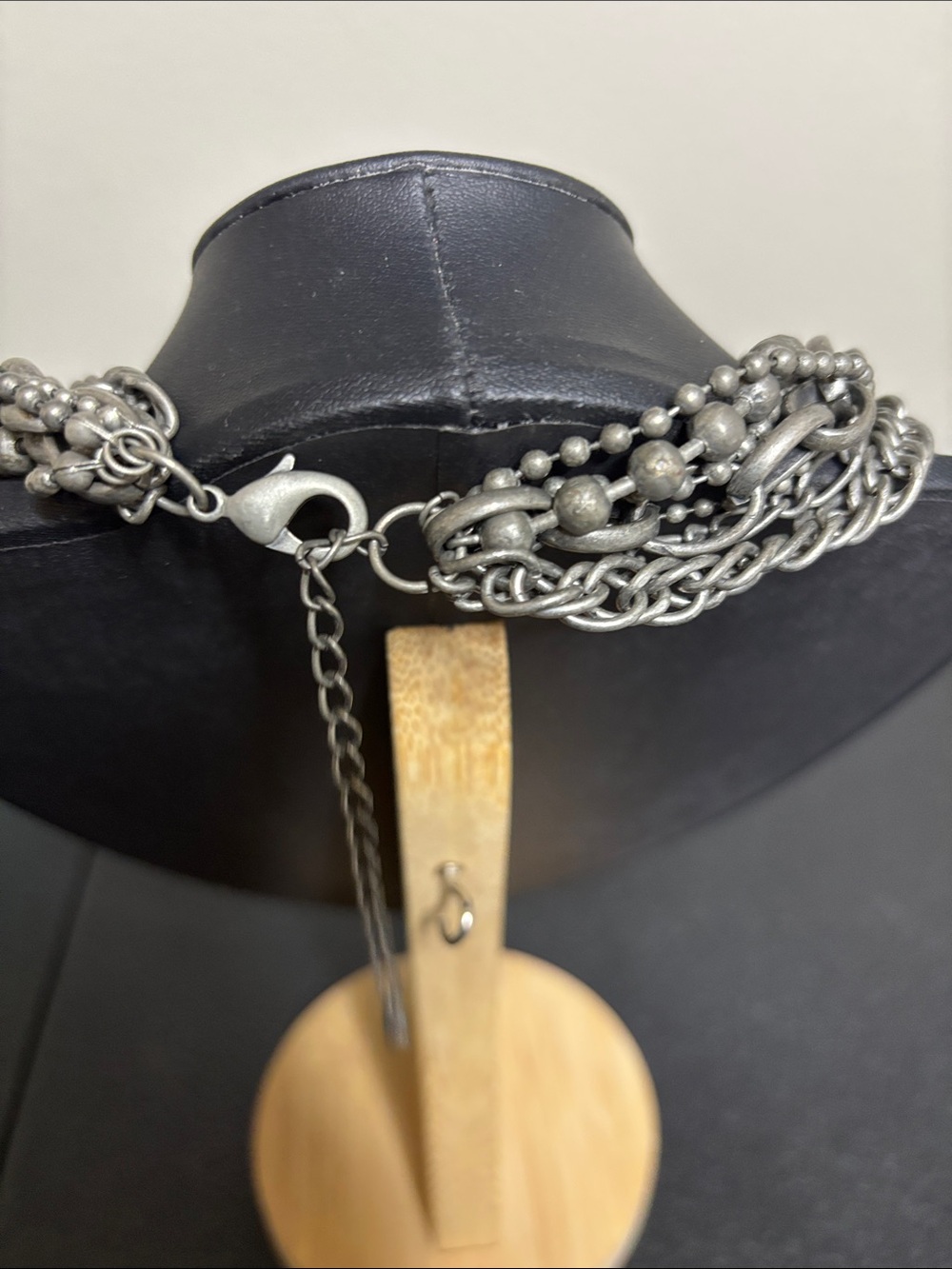 Statement Silver-Tone Layered Multi-Chain Necklace Clear Crystal Acrylic Charms - Picture 3 of 7